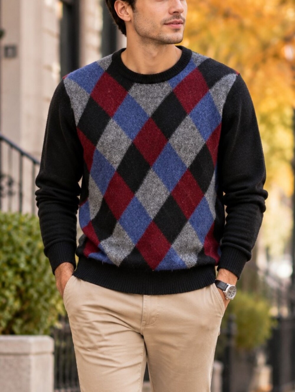 Britches Men’s Merino Wool Argyle Crewneck Sweater  Size M